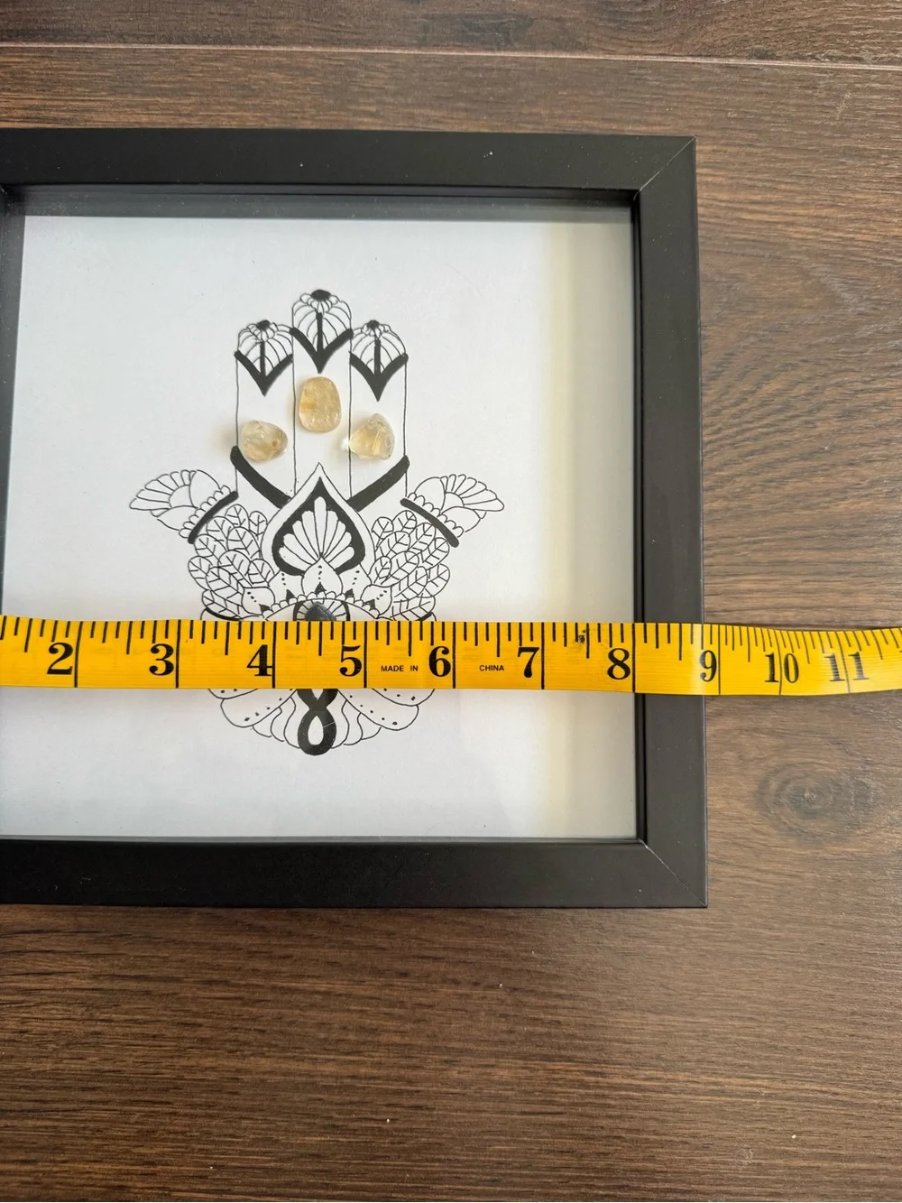 Black Framed Hamsa Wall Art with Yellow Citrine Accents